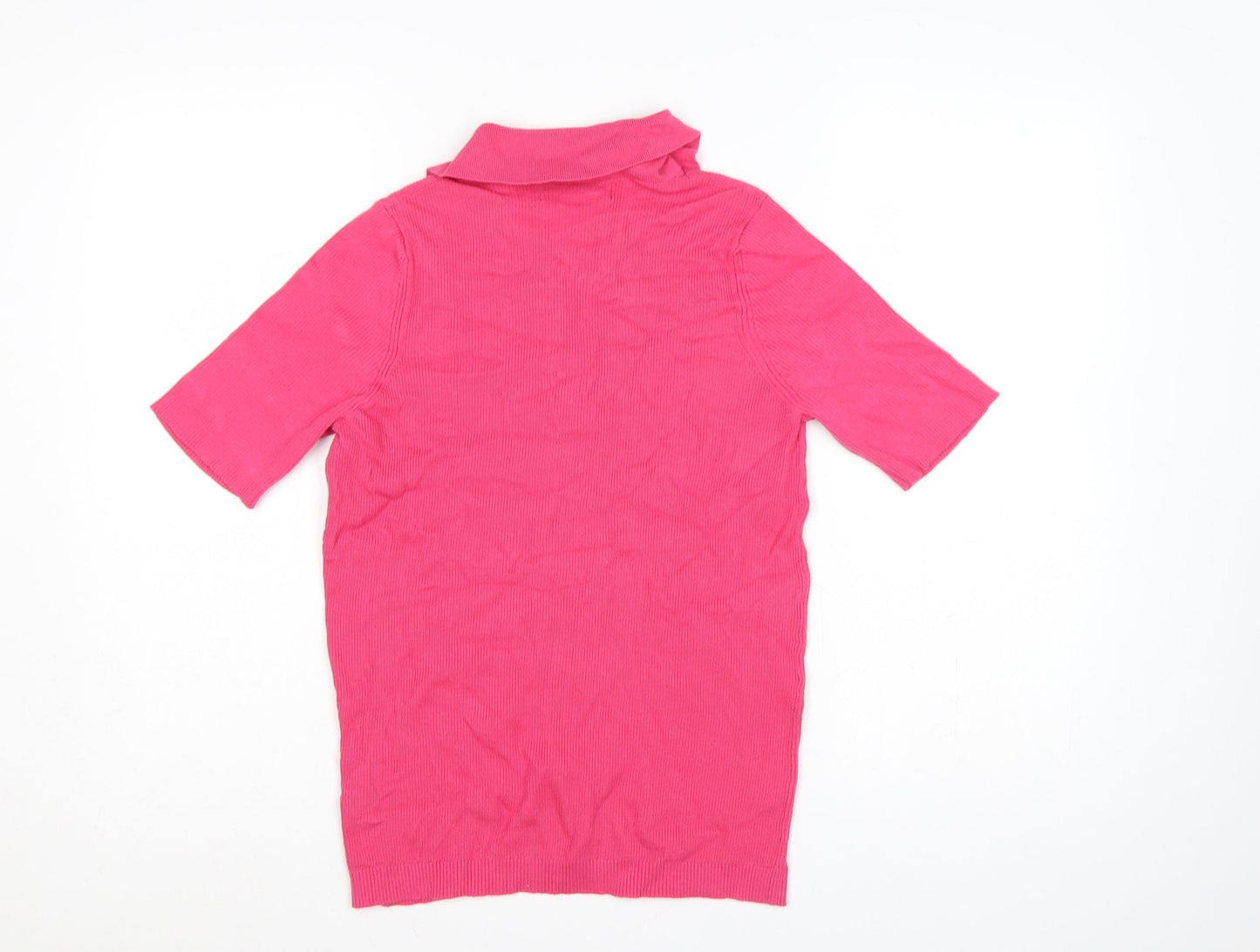 Marks and Spencer Women Pink M Ribbed Knit Short Sleeve Polo Top