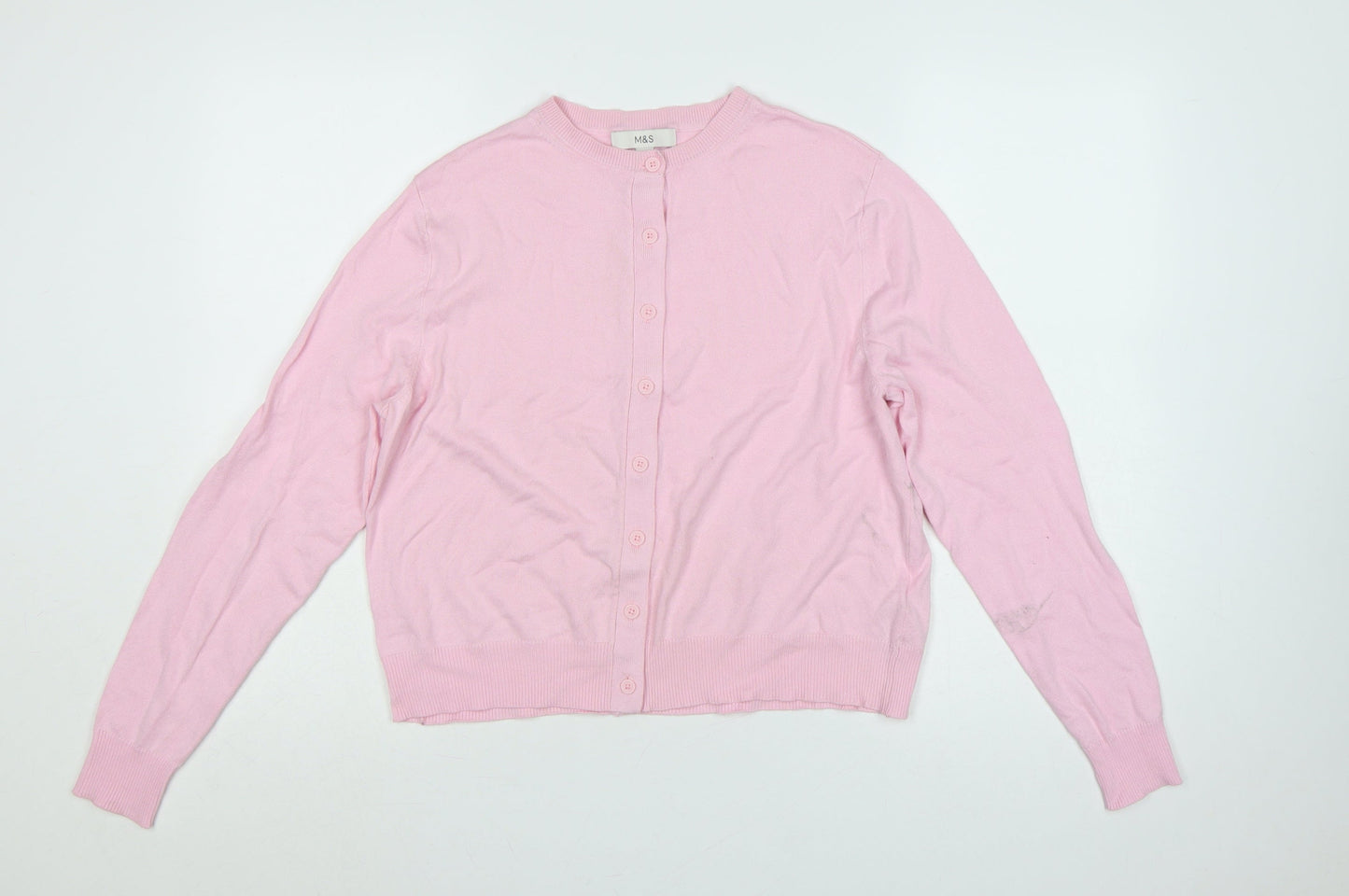 Marks and Spencer Women Pink Size 14 Button Knit Cardigan