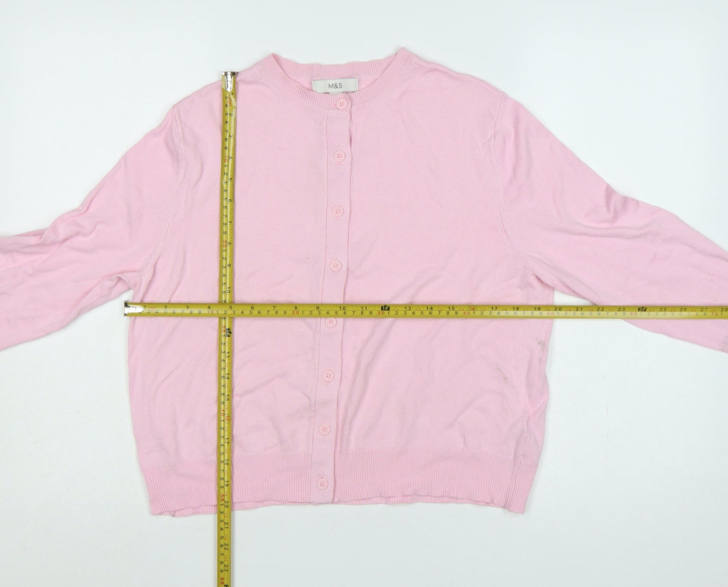 Marks and Spencer Women Pink Size 14 Button Knit Cardigan