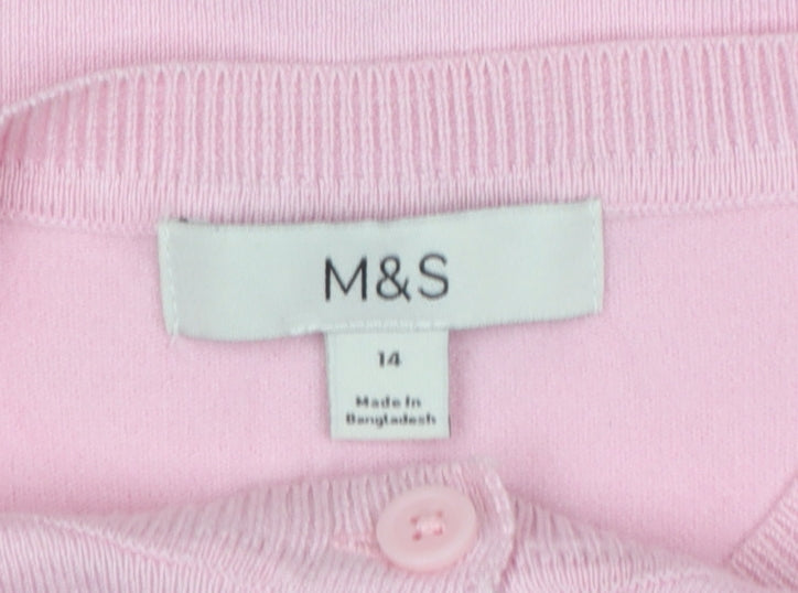 Marks and Spencer Women Pink Size 14 Button Knit Cardigan