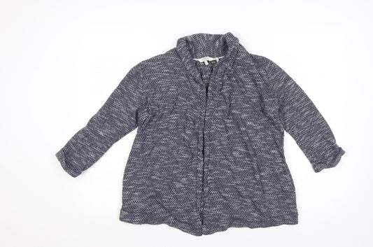 FatFace Women Blue Marled Open Cardigan UK 8 Cowl Neck Knit Pockets