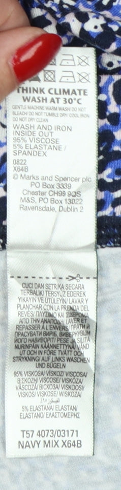 Marks & Spencer Women's Blue Animal Print Trousers UK 12 Regular Tapered