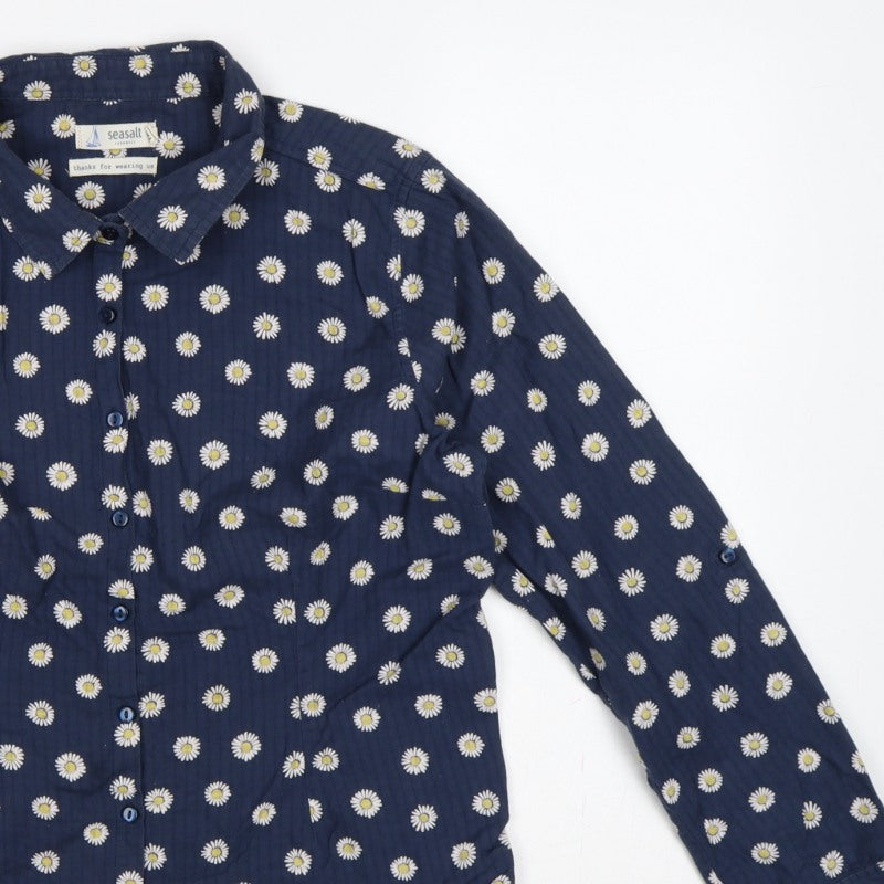 Seasalt Women Blue Daisy Floral Long Sleeve Button-Up Shirt UK 12