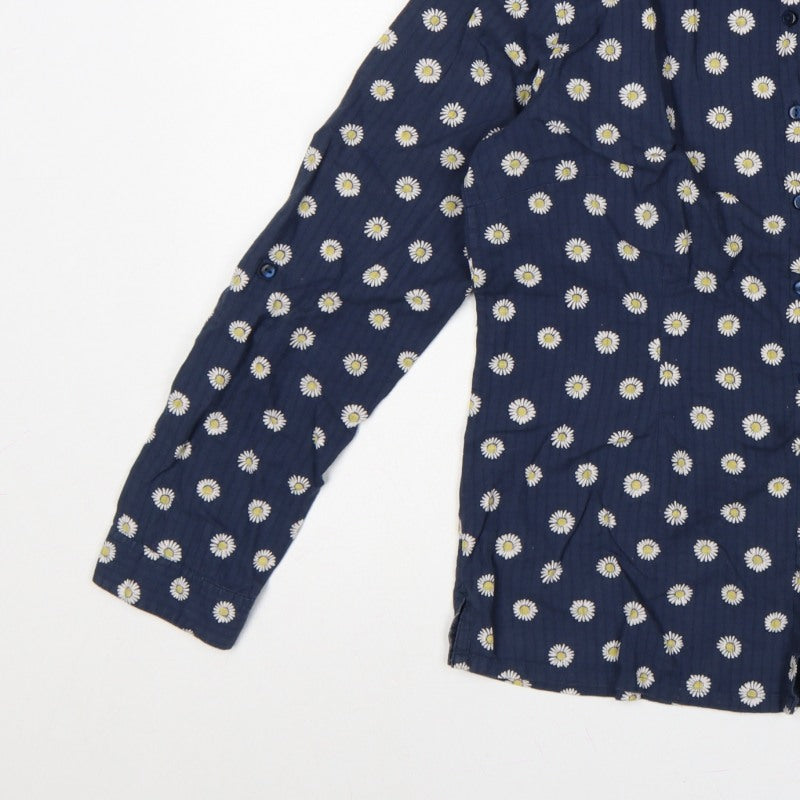 Seasalt Women Blue Daisy Floral Long Sleeve Button-Up Shirt UK 12