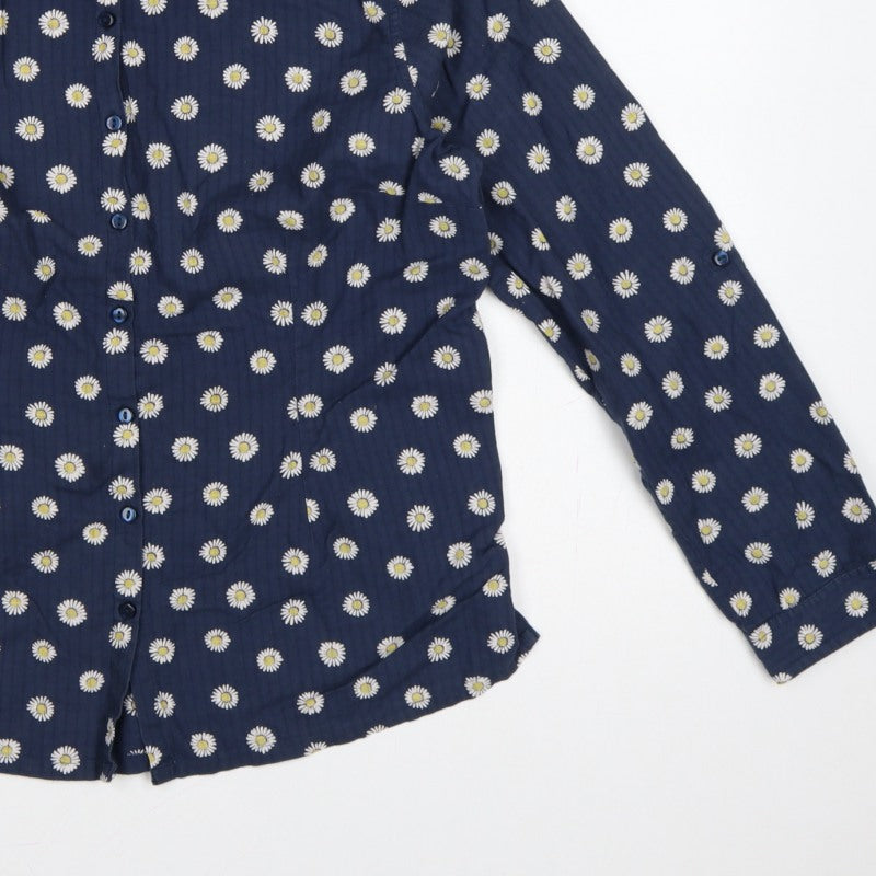Seasalt Women Blue Daisy Floral Long Sleeve Button-Up Shirt UK 12