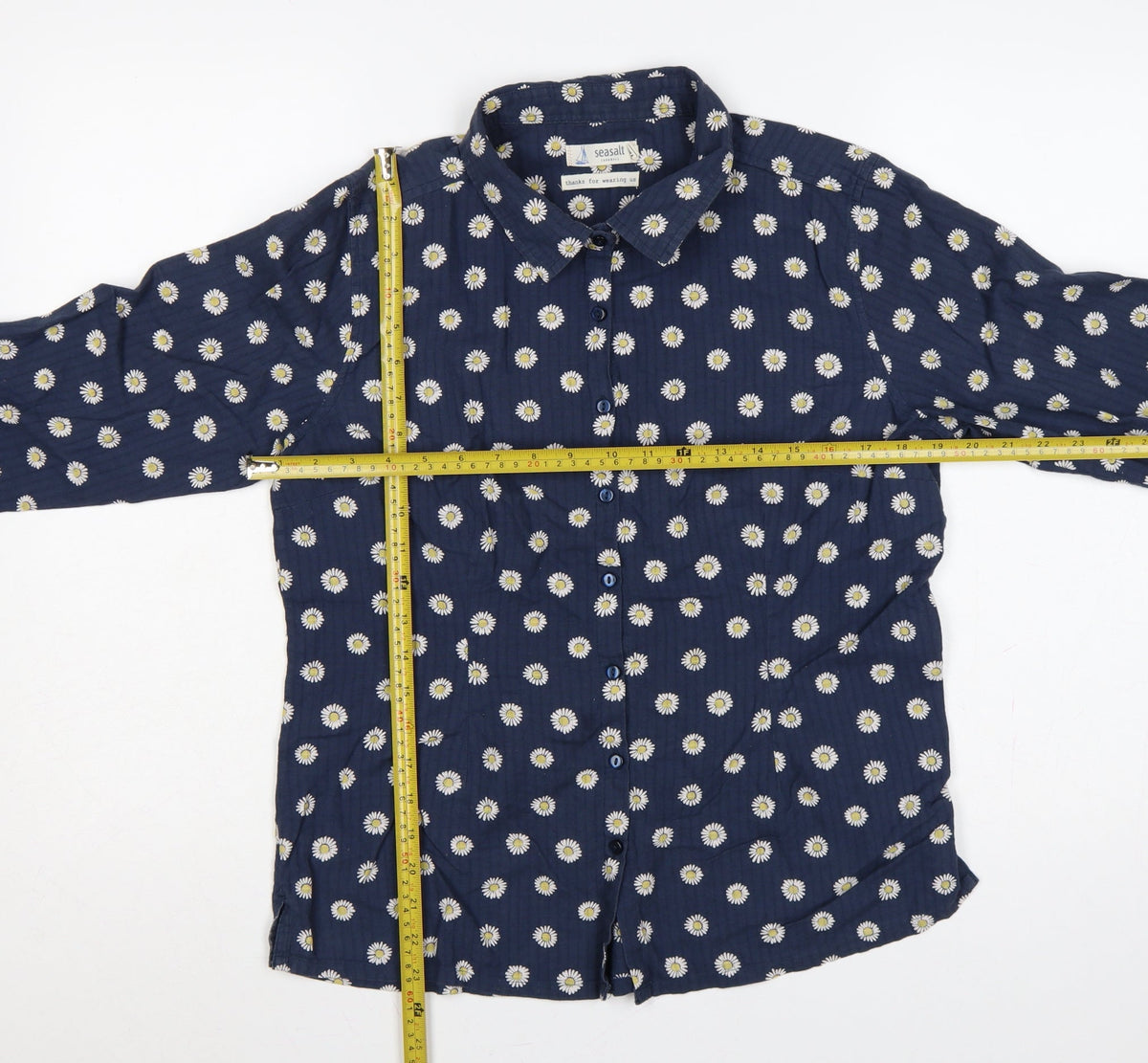 Seasalt Women Blue Daisy Floral Long Sleeve Button-Up Shirt UK 12