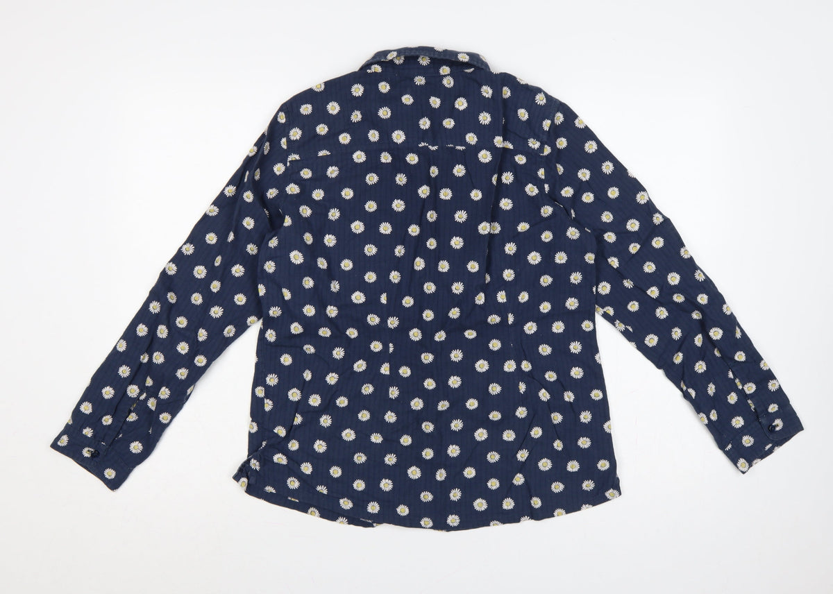 Seasalt Women Blue Daisy Floral Long Sleeve Button-Up Shirt UK 12