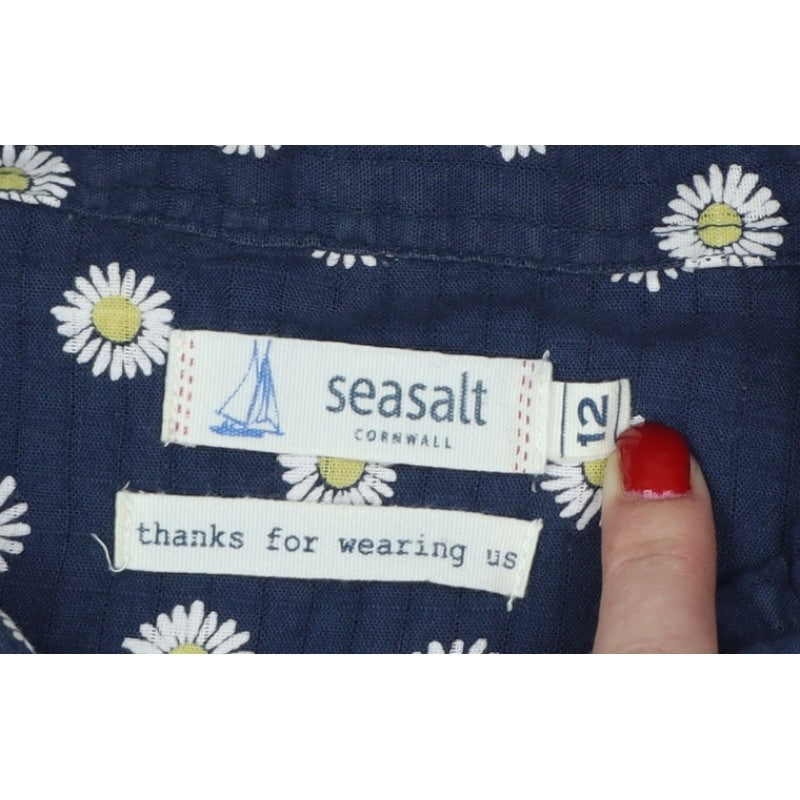 Seasalt Women Blue Daisy Floral Long Sleeve Button-Up Shirt UK 12