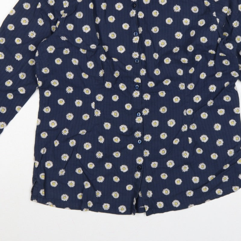 Seasalt Women Blue Daisy Floral Long Sleeve Button-Up Shirt UK 12