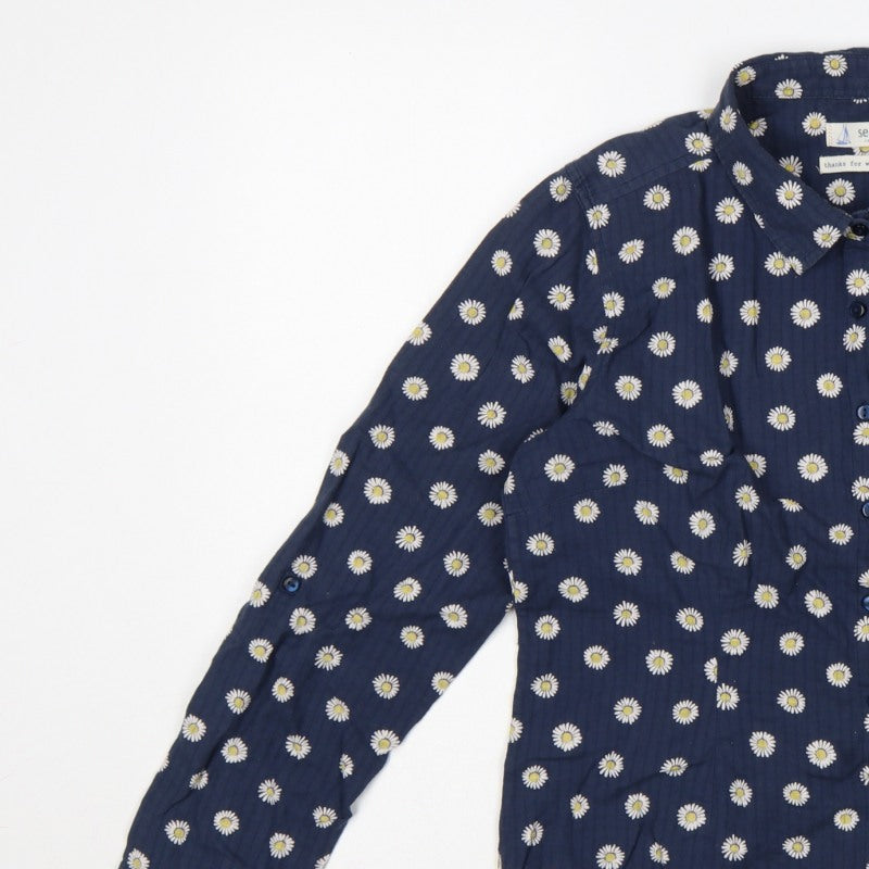 Seasalt Women Blue Daisy Floral Long Sleeve Button-Up Shirt UK 12