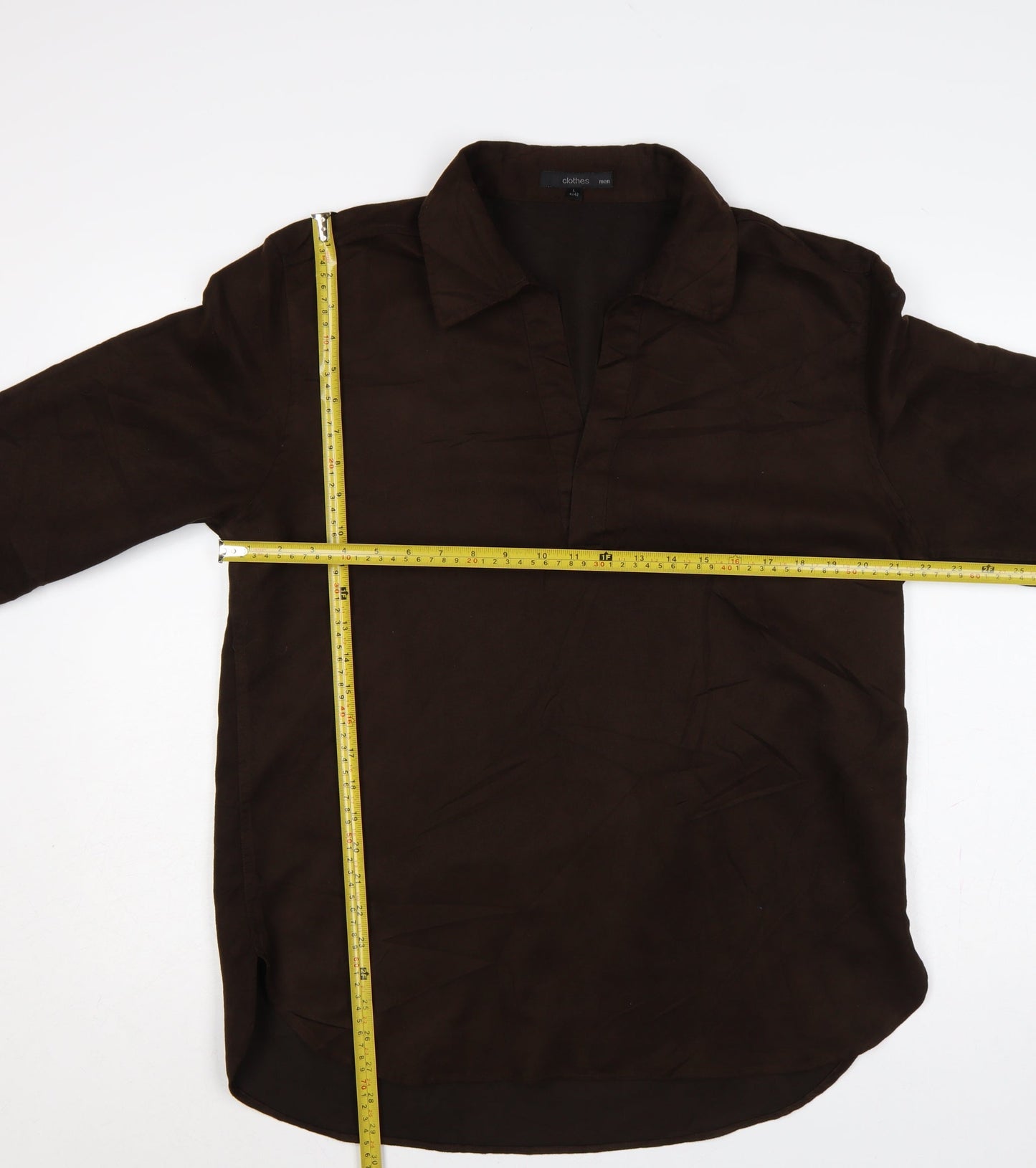 H&M Men Brown 42 Long Sleeve Collared Polyester Button-Up Shirt