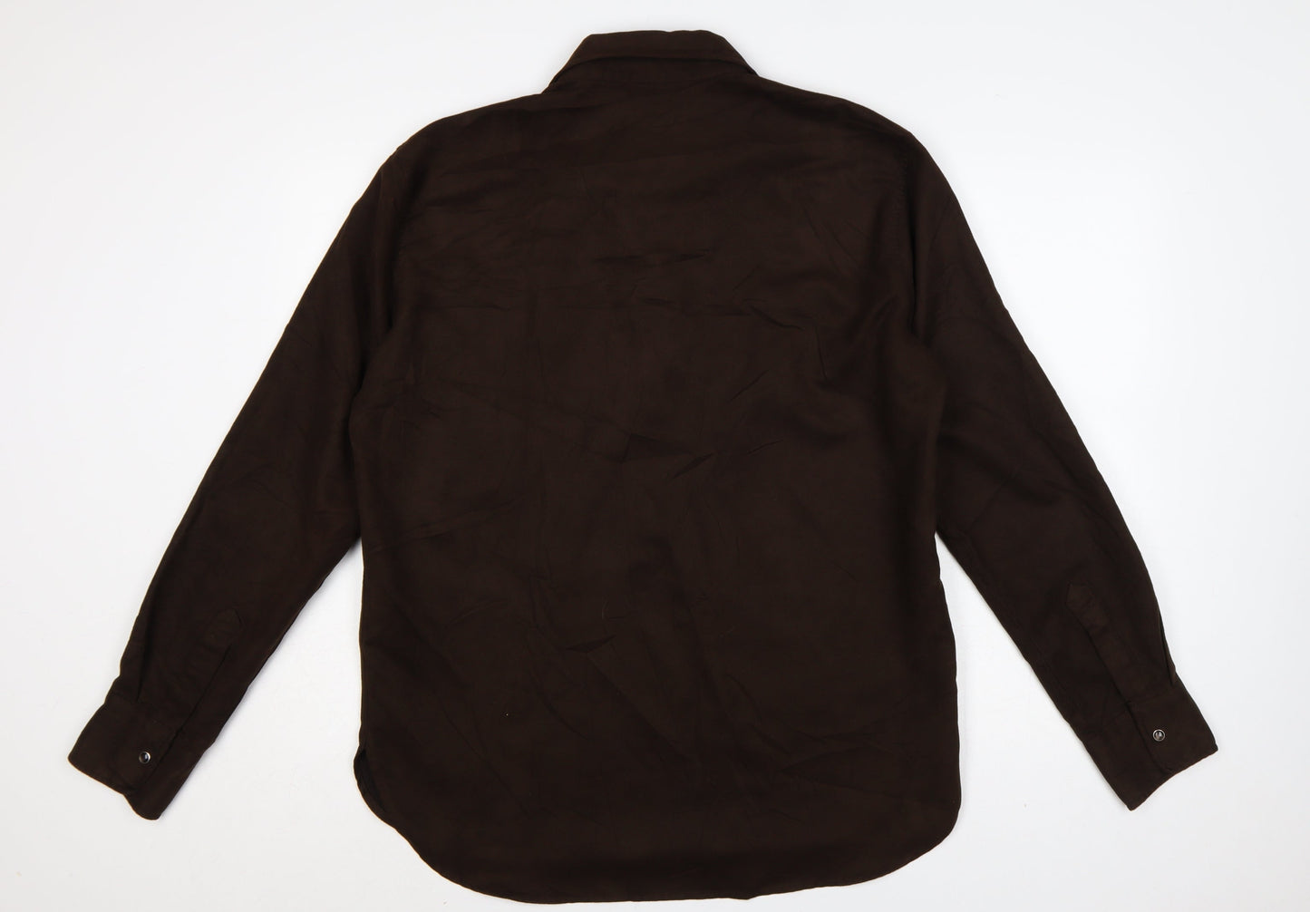 H&M Men Brown 42 Long Sleeve Collared Polyester Button-Up Shirt