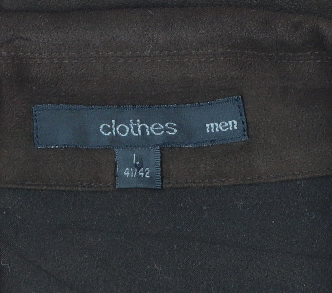 H&M Men Brown 42 Long Sleeve Collared Polyester Button-Up Shirt
