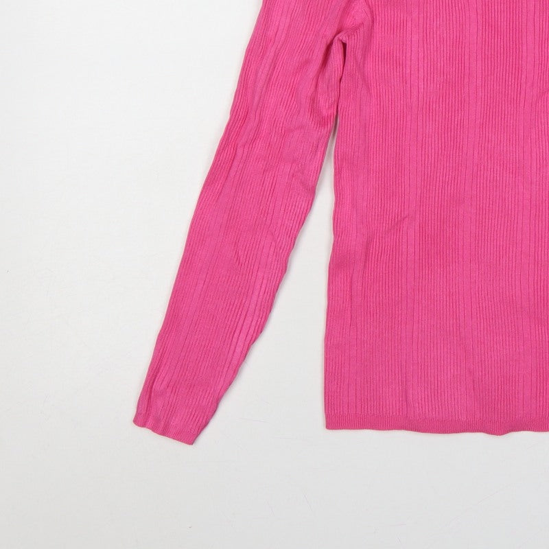 Marks and Spencer Women Pink Size 12 Ribbed Knit Crew Neck Jumper
