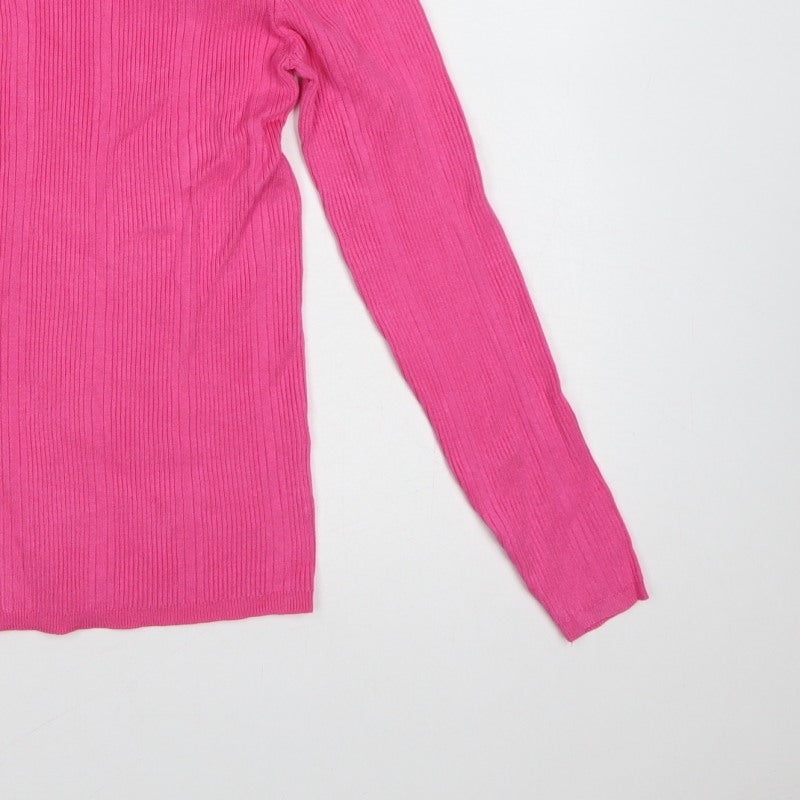 Marks and Spencer Women Pink Size 12 Ribbed Knit Crew Neck Jumper