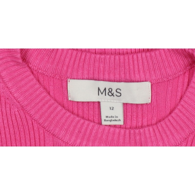 Marks and Spencer Women Pink Size 12 Ribbed Knit Crew Neck Jumper