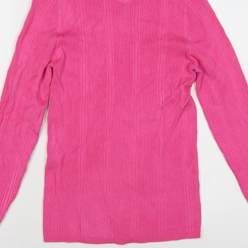 Marks and Spencer Women Pink Size 12 Ribbed Knit Crew Neck Jumper