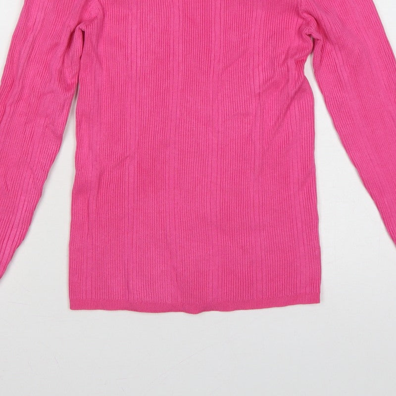 Marks and Spencer Women Pink Size 12 Ribbed Knit Crew Neck Jumper