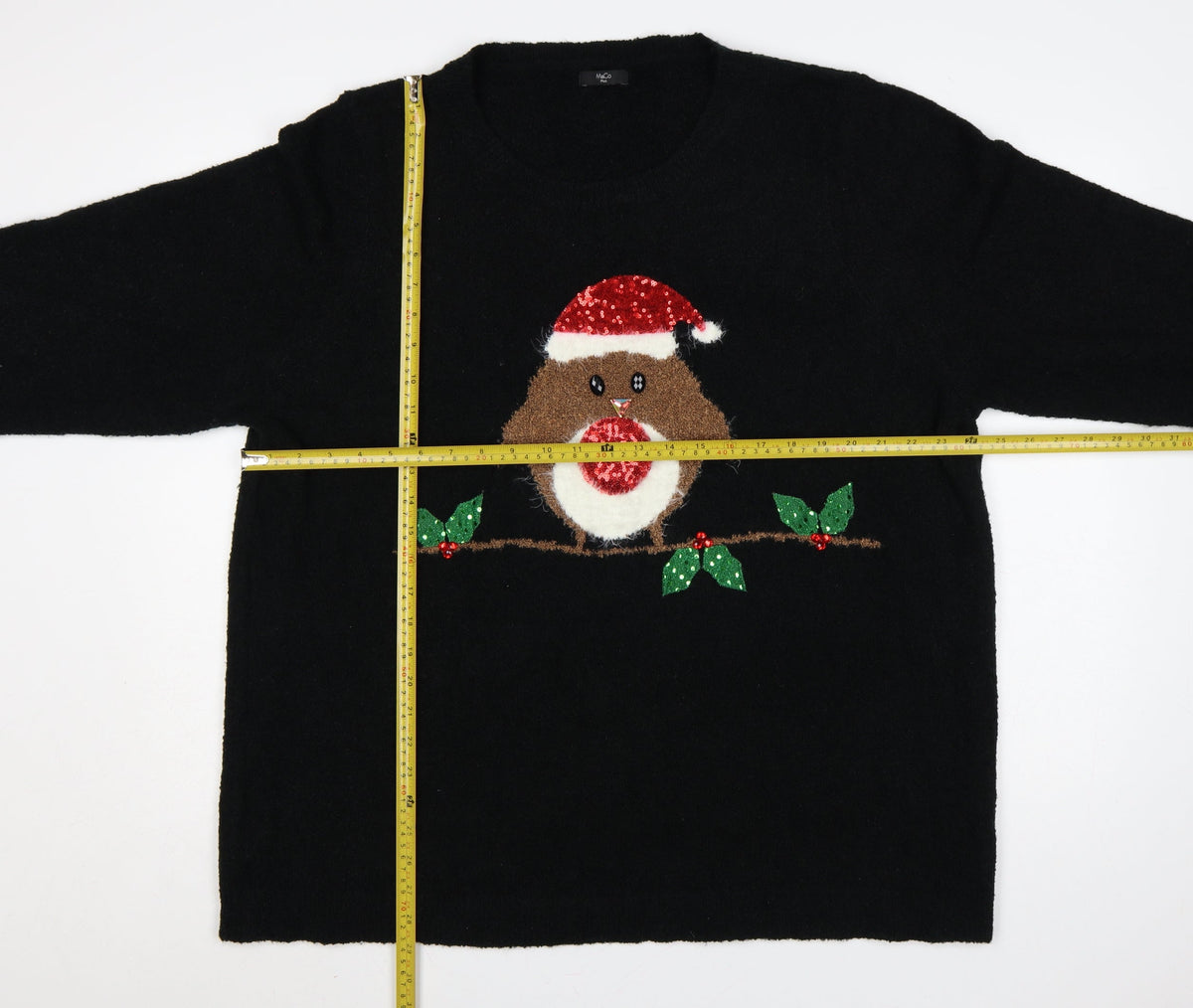 M&Co Women’s Black Size 28 Christmas Robin Sequin Knit Jumper
