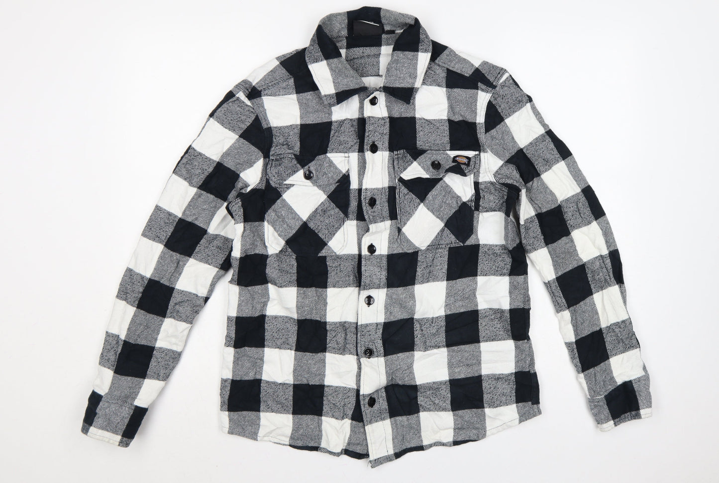 Dickies Men’s Black White Check Cotton Button-Up Work Shirt Medium