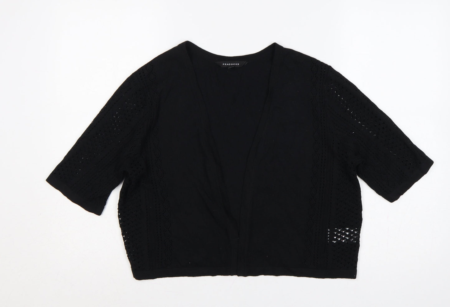Peacocks Women’s Black Size 16 Open Knit Short Sleeve Cardigan