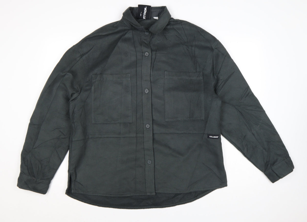 COLLUSION Women’s Black UK 8 Relaxed Button-Up Pocket Shirt