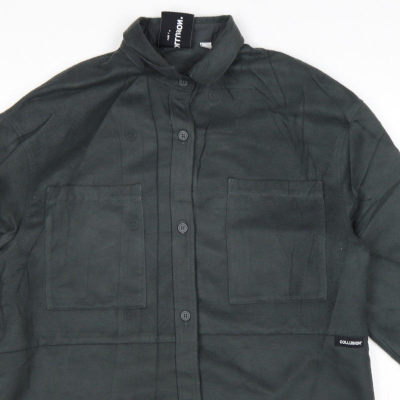 COLLUSION Women’s Black UK 8 Relaxed Button-Up Pocket Shirt
