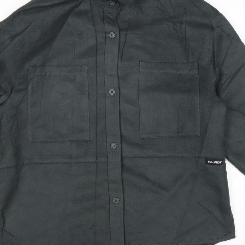COLLUSION Women’s Black UK 8 Relaxed Button-Up Pocket Shirt