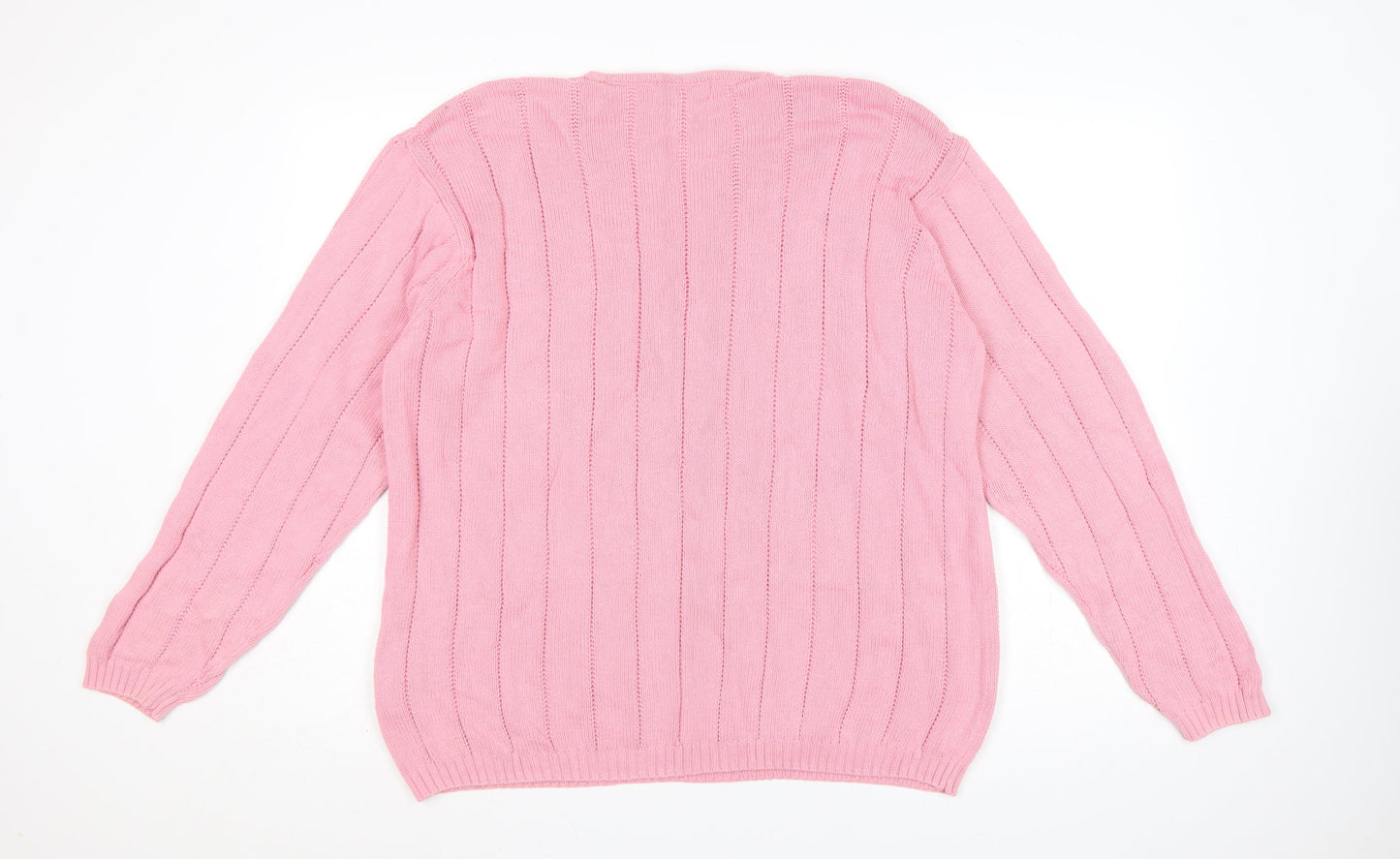 Jumper Women’s Pink XL Cotton Cable Knit V-Neck Pullover