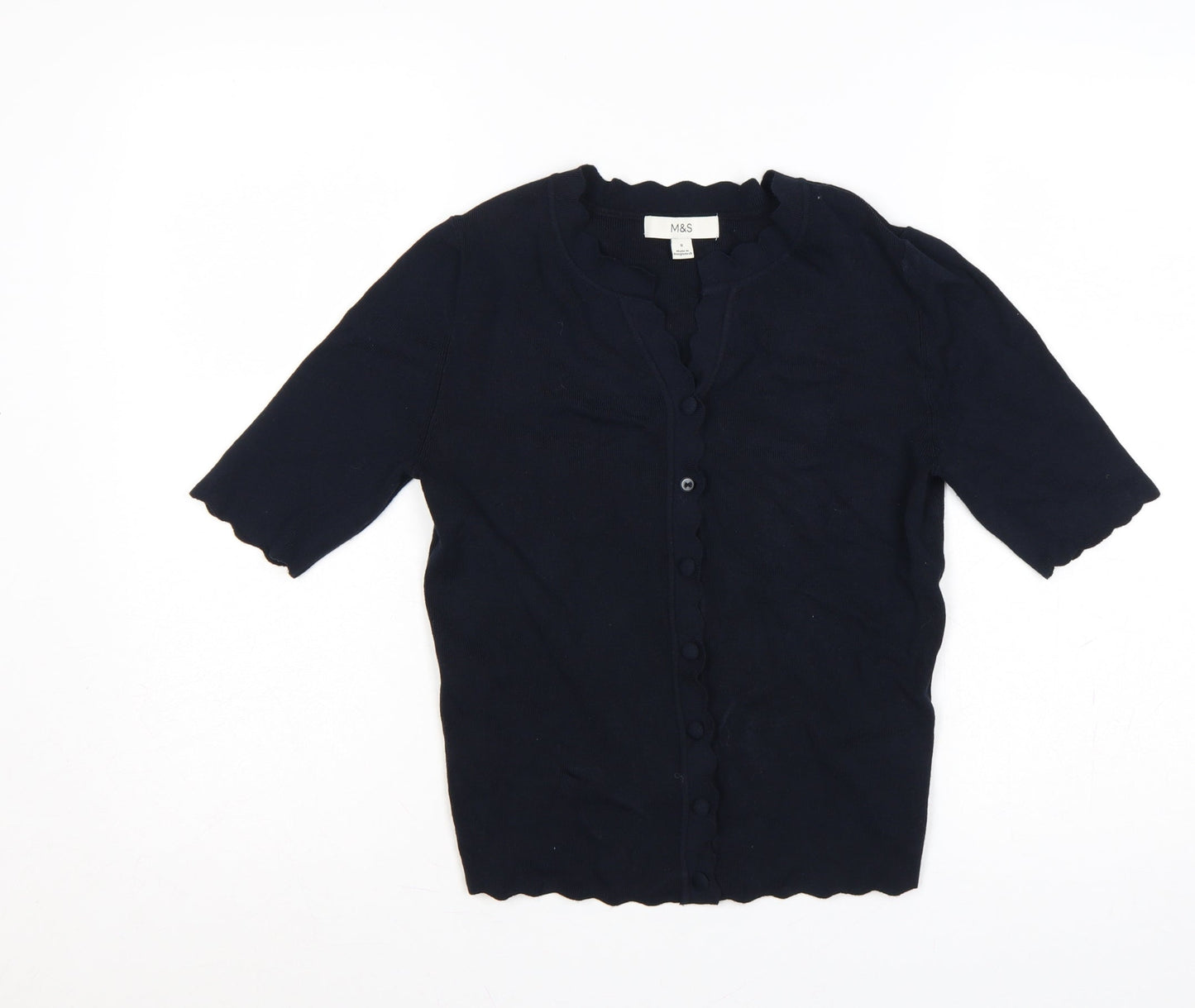 M&S Women’s Blue Size 16 Short Sleeve Ruffle Button Cardigan