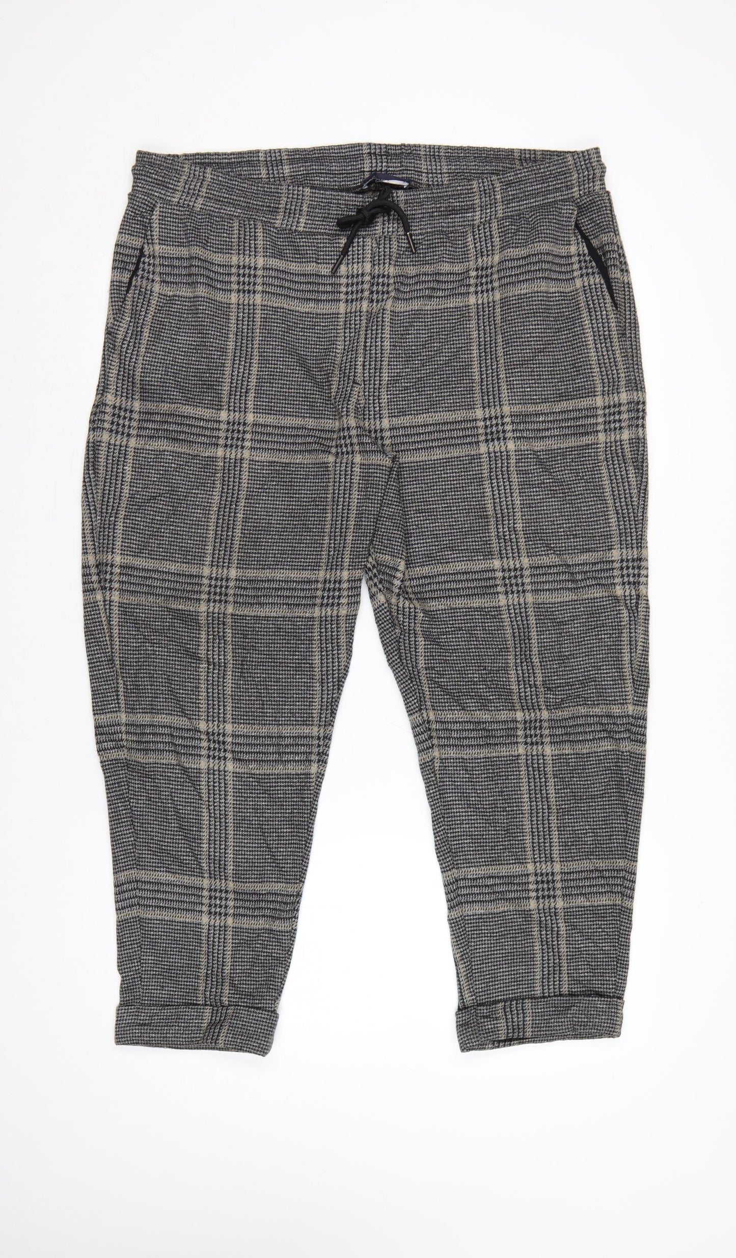 M&S Women’s Grey Plaid Tapered Jogger Trousers Size 20 Regular