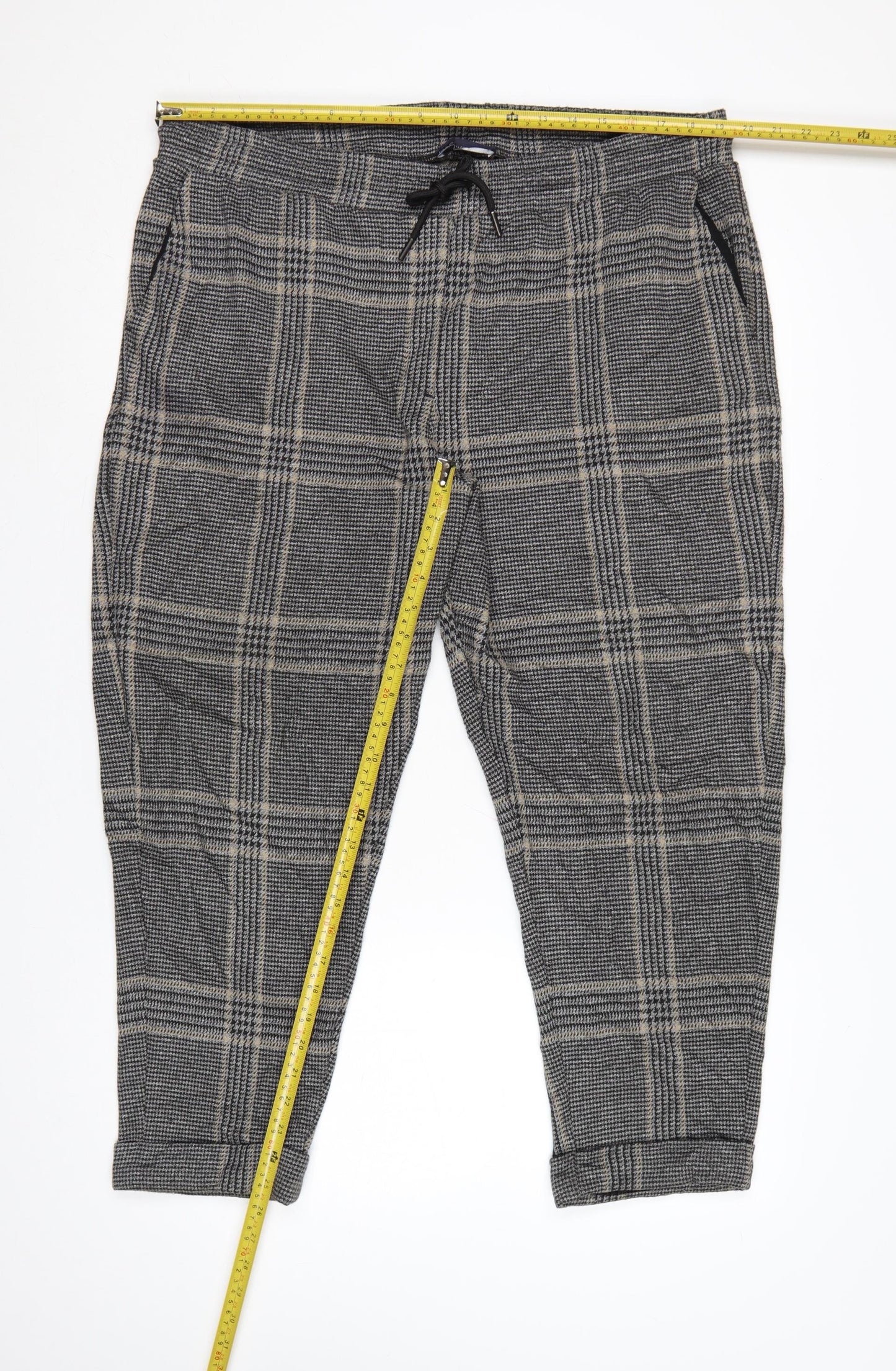 M&S Women’s Grey Plaid Tapered Jogger Trousers Size 20 Regular