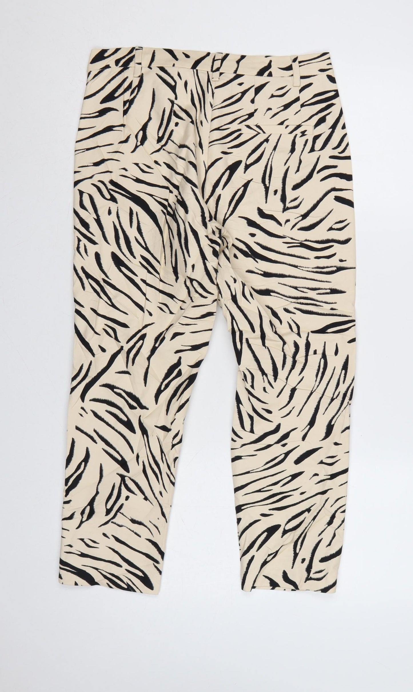 M&S Women’s Beige Zebra Print Cotton Trousers UK 10 Short