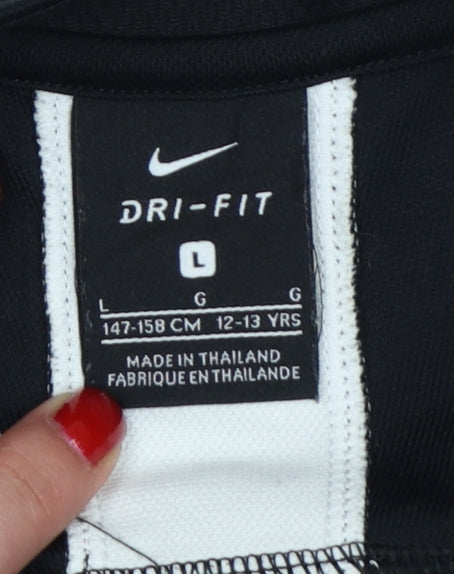 Nike Boys Black White 12-13 Years Full Zip Dri-FIT Track Sweatshirt L