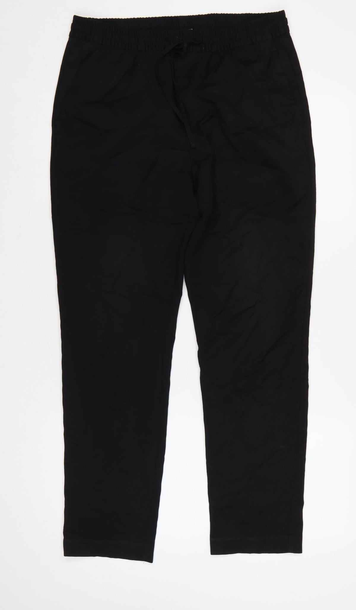Back view of H&M Men's Black Slim Fit Jogger Trousers, size S, Drawstring