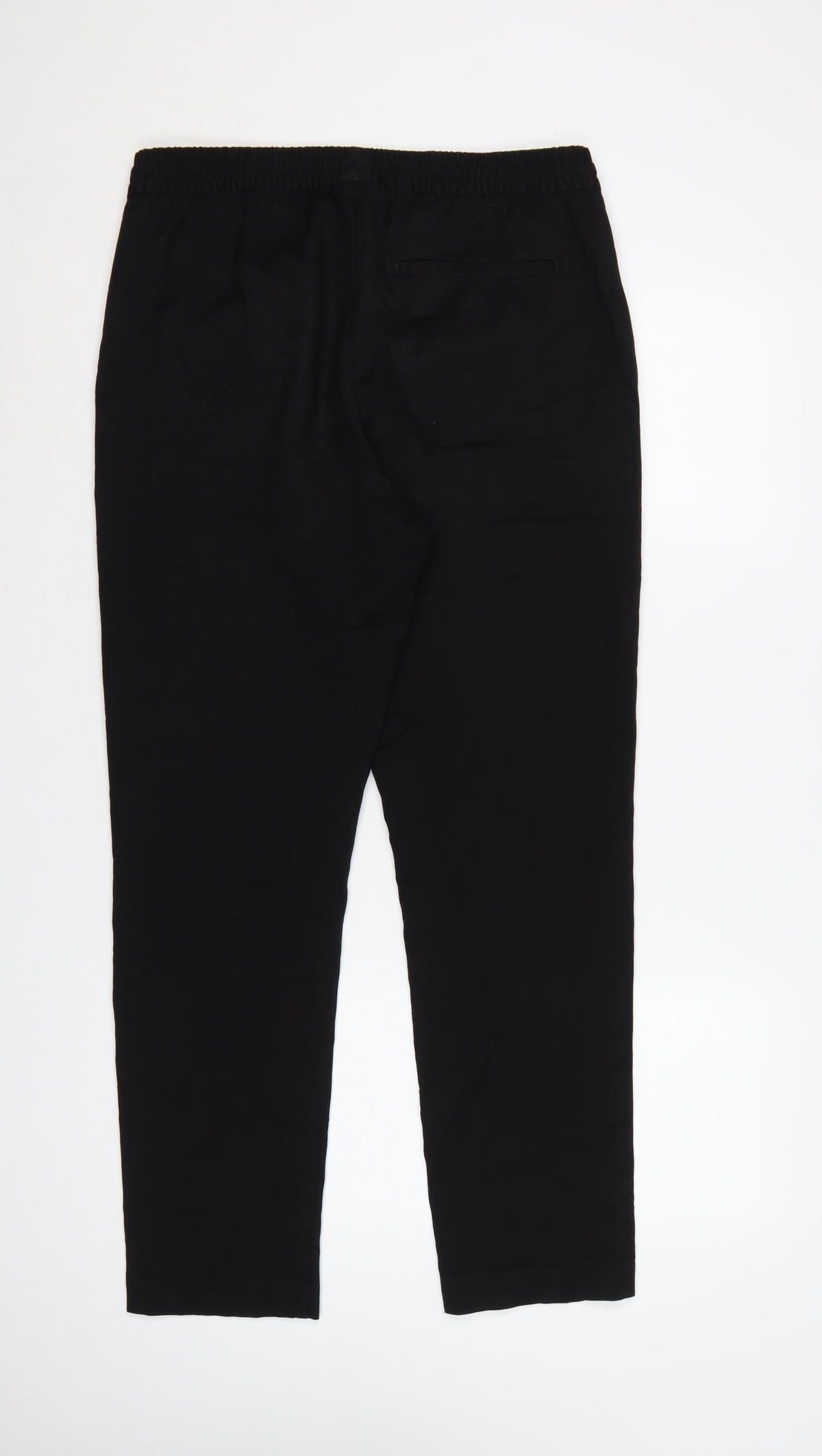 Brand and care label for H&M Men's Black Slim Fit Jogger Trousers, size S, Drawstring