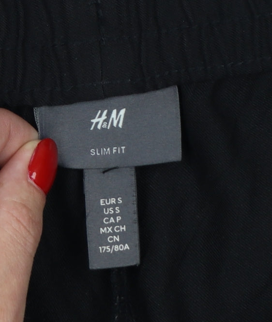 Additional view of H&M Men's Black Slim Fit Jogger Trousers, size S, Drawstring