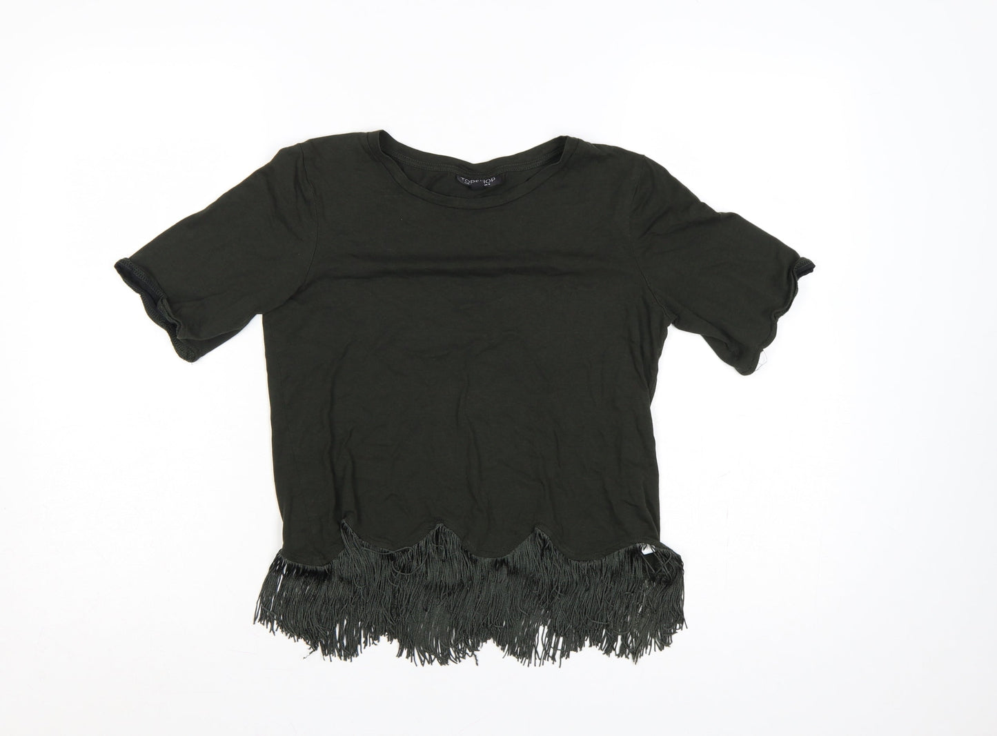 Topshop Women Black UK 8 Fringe Hem Short Sleeve Jersey T-Shirt