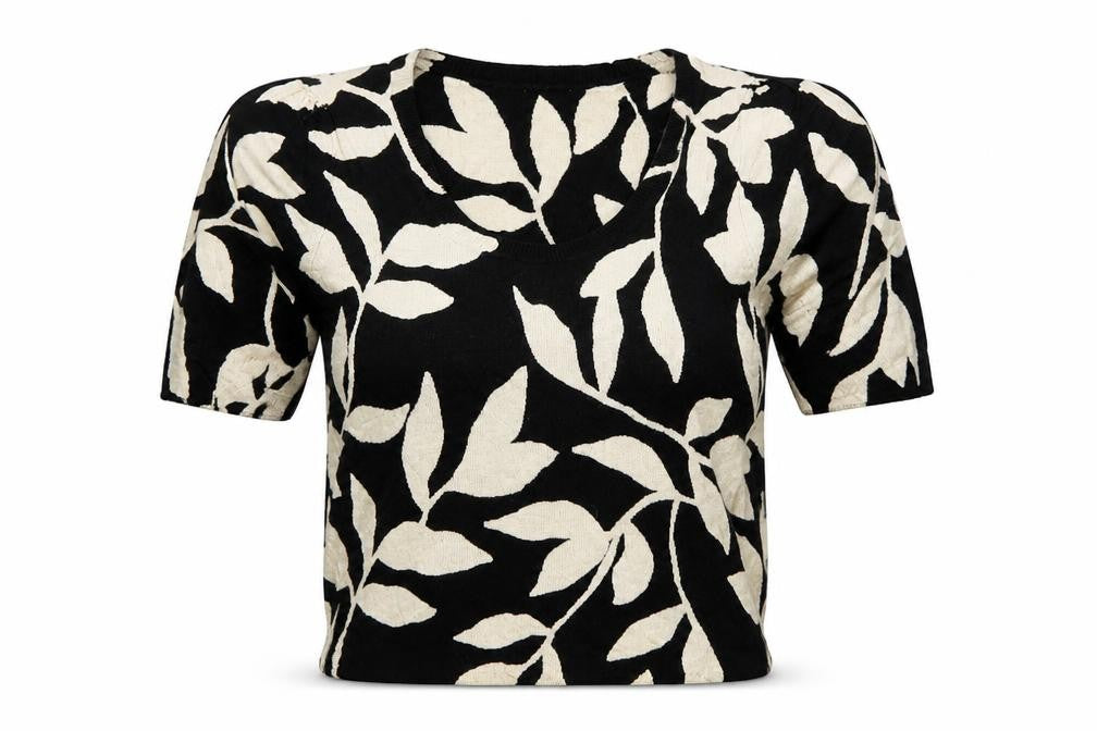 Marks & Spencer Women Black UK 10 V-Neck Floral Knit Jumper