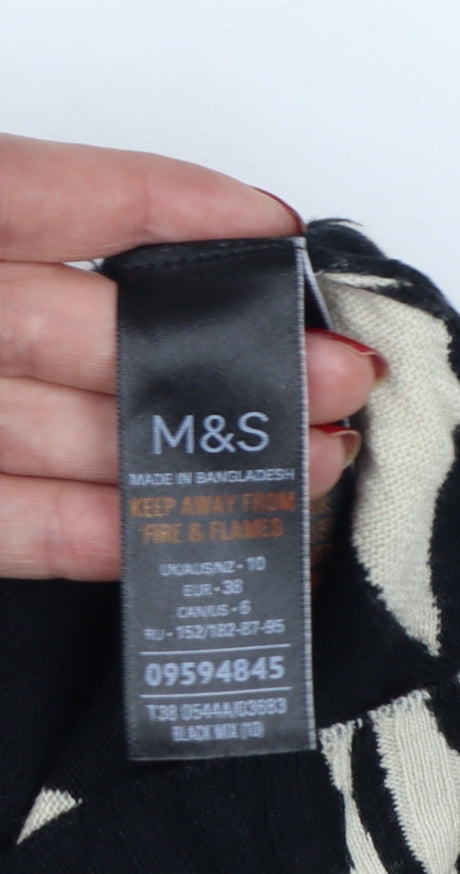 Marks & Spencer Women Black UK 10 V-Neck Floral Knit Jumper