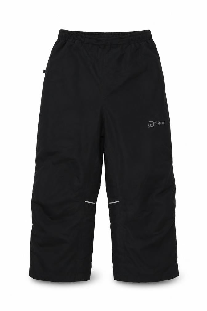 Front view of Higar boys’ black 8 years snow pants reflective padded ski trousers