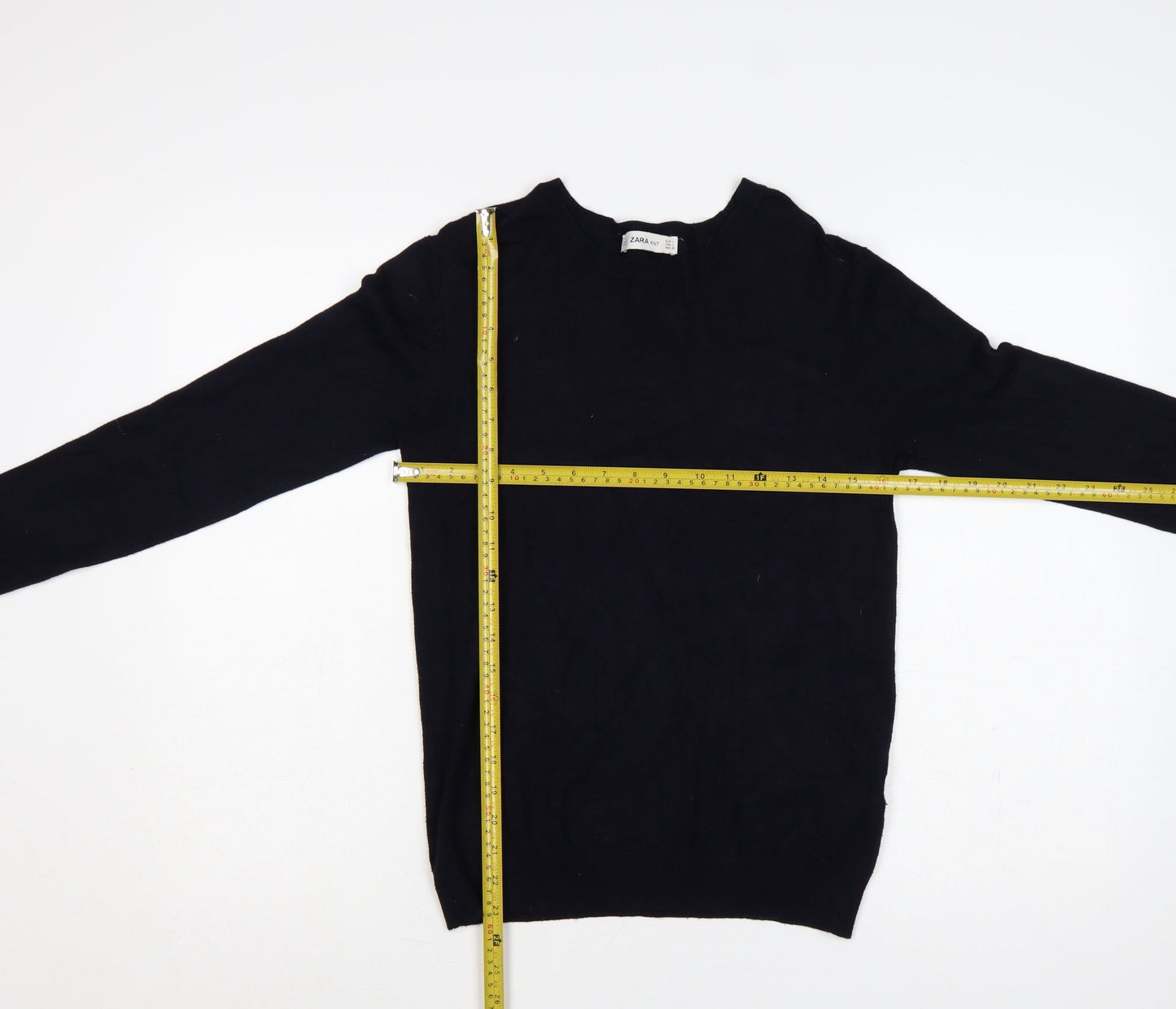 Zara Women Black L Mock Neck Knit Pearl Cuff Jumper