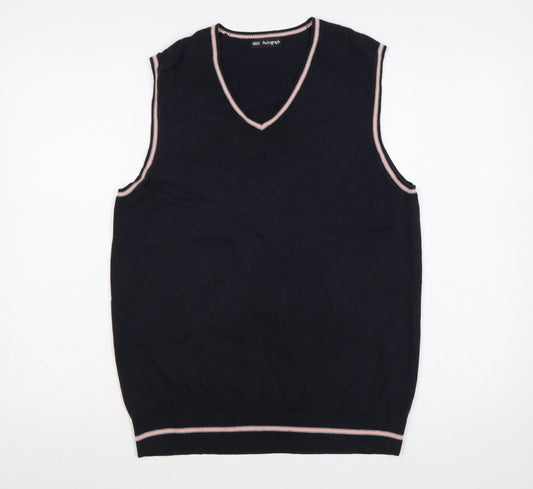 Marks & Spencer Autograph Men's Navy Blue M V-Neck Cotton Knit Vest