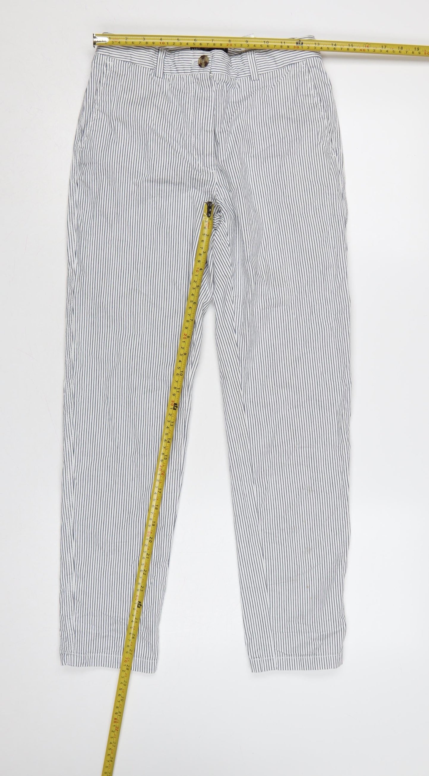 M&S Collection Women’s White Blue Stripe Tapered Chino Trousers UK 8