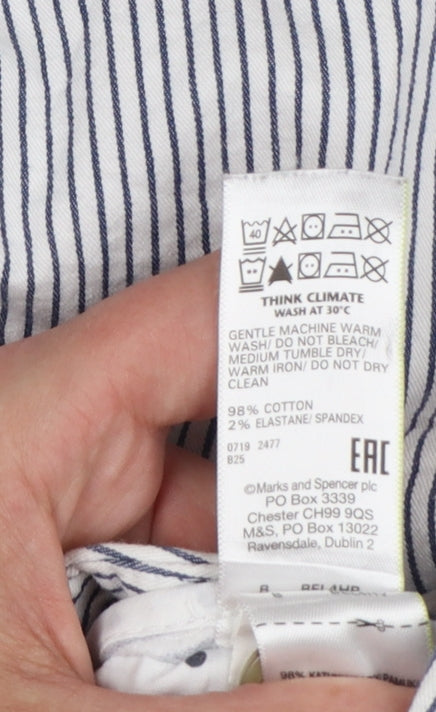 M&S Collection Women’s White Blue Stripe Tapered Chino Trousers UK 8