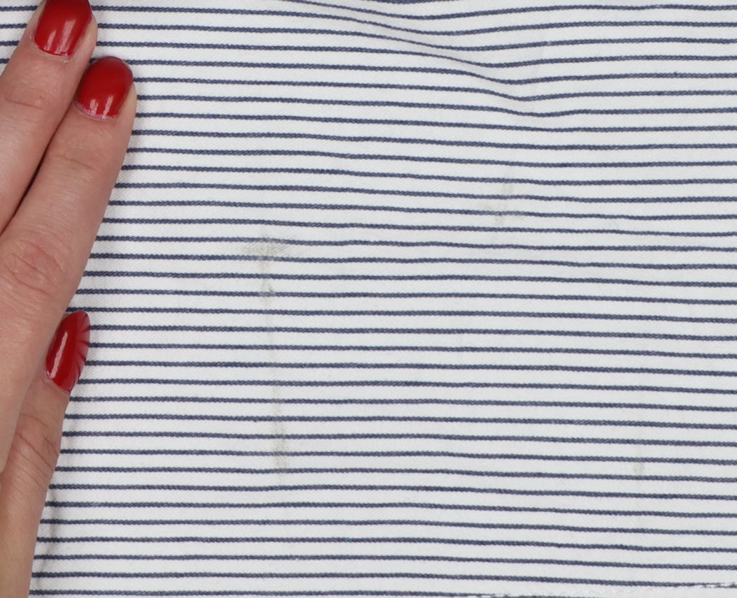M&S Collection Women’s White Blue Stripe Tapered Chino Trousers UK 8