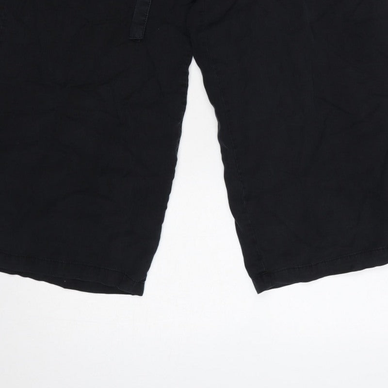 Pull&Bear Women Black S Cropped Wide-Leg Paperbag Tie Trousers