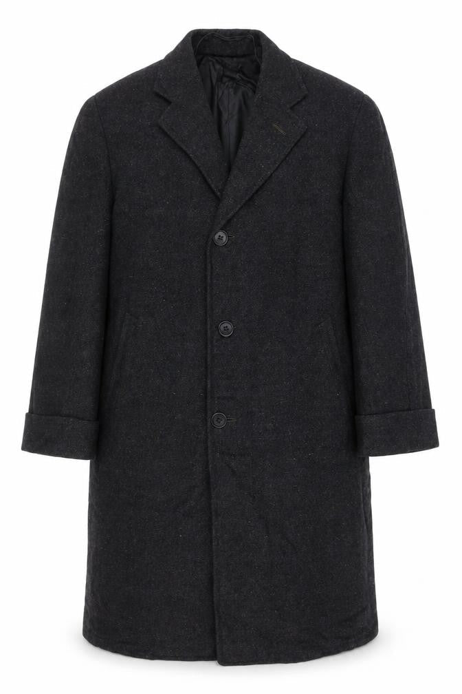 Manchester Clothes Men’s Chest 44 Black Checked Tweed Long Overcoat Vintage