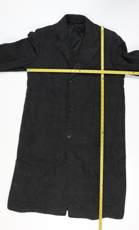 Manchester Clothes Men’s Chest 44 Black Checked Tweed Long Overcoat Vintage
