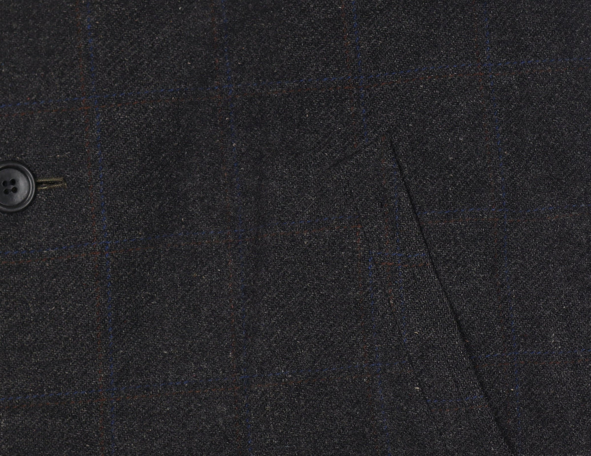 Manchester Clothes Men’s Chest 44 Black Checked Tweed Long Overcoat Vintage